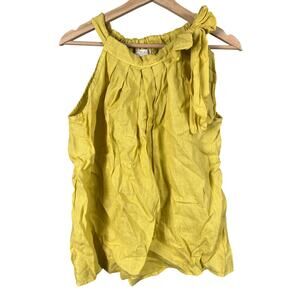 Bellambia Size Medium Made In Italy 100% Linen Women's Yellow High Tie Neck Top